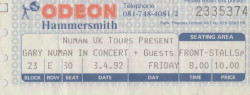 Gary Numan London Ticket 03-04-1992